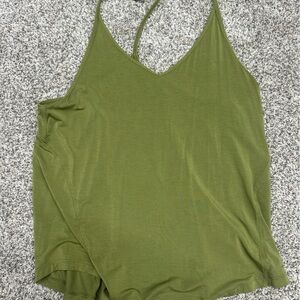 lululemon flowy, open back tank top: bronze green